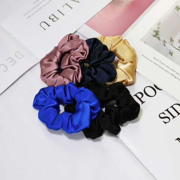 100% Natural Silk Scrunchies Hair Accessories Elastics Rubber Ponytail Holders Charmeuse Hair Bands Ties for Women Girls 3.5CM - Image 2