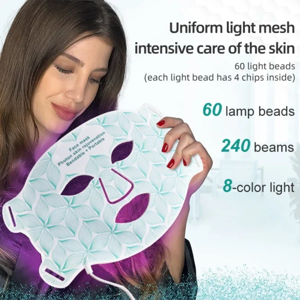 8 Colors Facial LED Mask with Neck Red Light Near Infrared Therapy Beauty Mask Anti Aging Skin Rejuvenation Lifting Whitening - Image 2