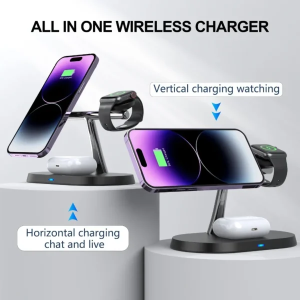 3 in 1 100W Magnetic Wireless Charger Stand For Magsafe iPhone 16 15 14 13 12 Apple Watch 8 7 Airpods Pro Fast Charging Station - Image 2