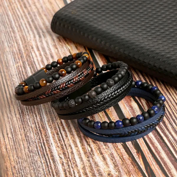 Hot Fashion Beads Leather Bracelet Men Classic Tiger Eye Beaded Multi Layer Leather Bracelet For Men Jewelry 2025 Gift - Image 6