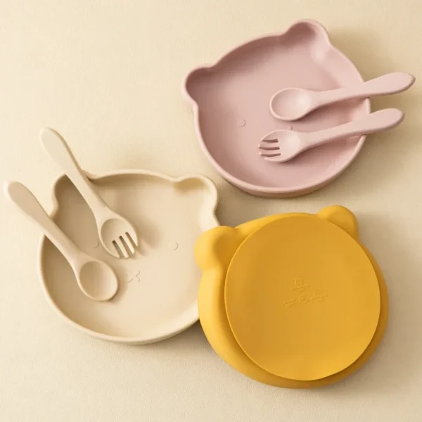 Wholesale Silicone Baby Feeding Set BPA Free Suction Dishes Plate Feeding Sucker Bowl Spoon Fork Children Tableware Baby Stuff - Image 2