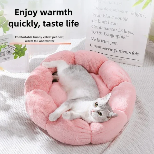 Flower Cat Nests Autumn and Winter Kennel Teddy Closed Cat Nests Winter Warm Pet Supplies - Image 2