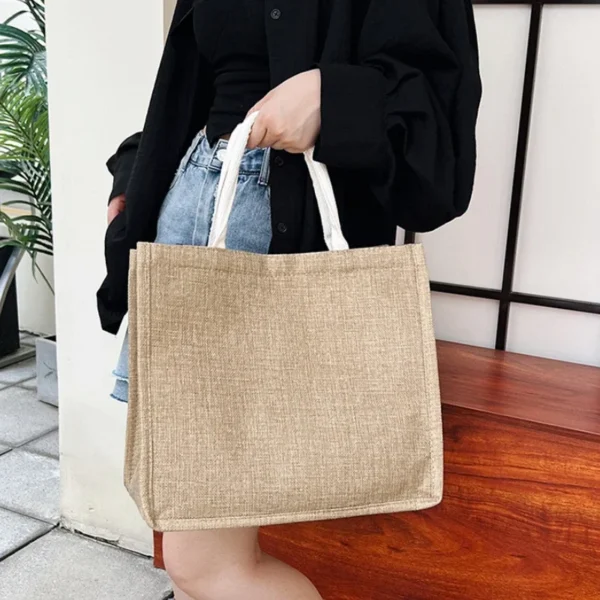 Vintage Women Shopping Bags Linen Tote Shopper Purses Large Summer Beach Handbags Portable Eco High Capacity Top Handle - Image 2