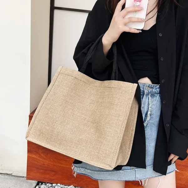Vintage Women Shopping Bags Linen Tote Shopper Purses Large Summer Beach Handbags Portable Eco High Capacity Top Handle - Image 4