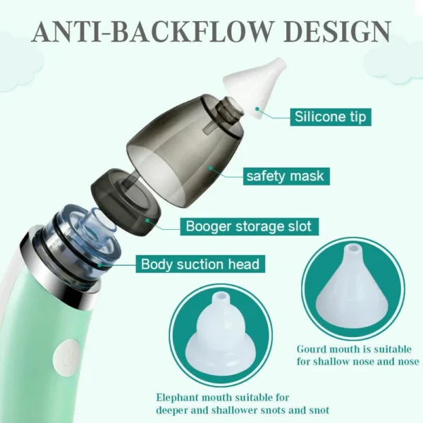 Electric Toddler Snot Aspirators Automatic Newborns Nasal Cleaner Rechargeable Detachable Anti-reflux for Newborn Baby Nursing - Image 4