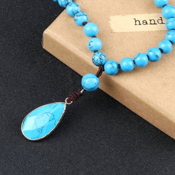 Bohemian Blue Pine Stone Beaded Necklace Handmade Knotted Charm Matching Drop Pendant Necklaces Bangles Women Men Jewelry Gifts - Image 5