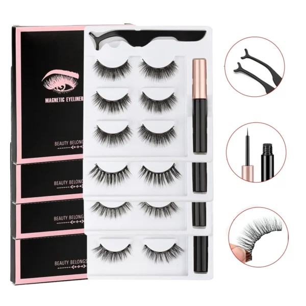 2/3/4 Pairs Magnetic Eyelashes Set Waterproof Liquid Eyeliner Tweezer Wispy False Eyelashes Dramatic 3D Mink Lashes Makeup Tools - Image 2