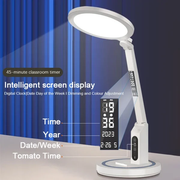 LED Clock Table Lamp USB Chargeable Dimmable Desk Lamp Plug-in LED Light Foldable Eye Protection Reading Night Light - Image 3