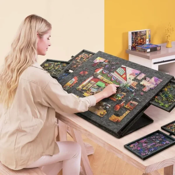 2-in-1 1000 Piece Tilting Puzzle Board Felt Portable Puzzle Storage Pad with 6 Drawers Foldable Puzzle Storage Saver for Adults - Image 2