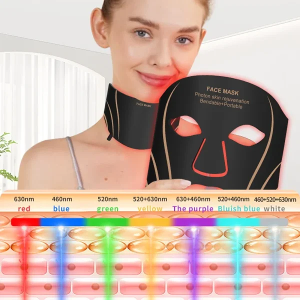 Silicone LED Mask Face With Neck 7 Colors LED Photon Red Light Therapy Flexible Facial Mask Repair Skin Wireless Use - Image 3