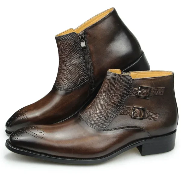 New Trend Men Zipper Ankle Boots Shoes Casual Social Summer for Metal Buckle Working Outdoor Height Increasing Big Size Natural - Image 4