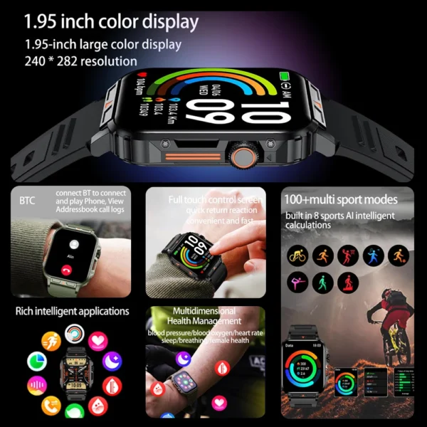 Military Outdoor GPS Sports Smart Watch Men 1.95 inch Heart Rate Blood Oxygen Bluetooth Call SmartWatches Men's For Android IOS - Image 6