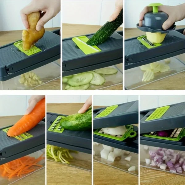 Multifunctional, Robust Vegetable Chopper & Fruit Slicer Set - Manual Food Cutter with Container, Efficient Onion Mincer, Potato - Image 5