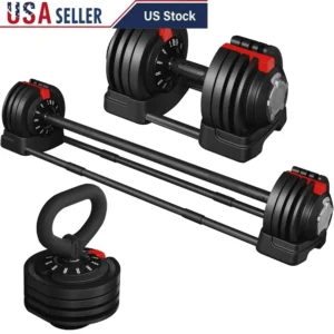 Adjustable Anti-Slip 3-In-1 Dumbbell Weight Set 7-52.5lbs Space Saving Strength Training Equipment Durable Steel Plates