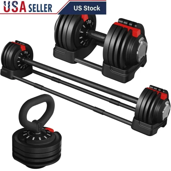 Adjustable Anti-Slip 3-In-1 Dumbbell Weight Set 7-52.5lbs Space Saving Strength Training Equipment Durable Steel Plates