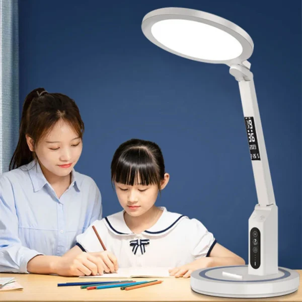 LED Clock Table Lamp USB Chargeable Dimmable Desk Lamp Plug-in LED Light Foldable Eye Protection Reading Night Light - Image 2