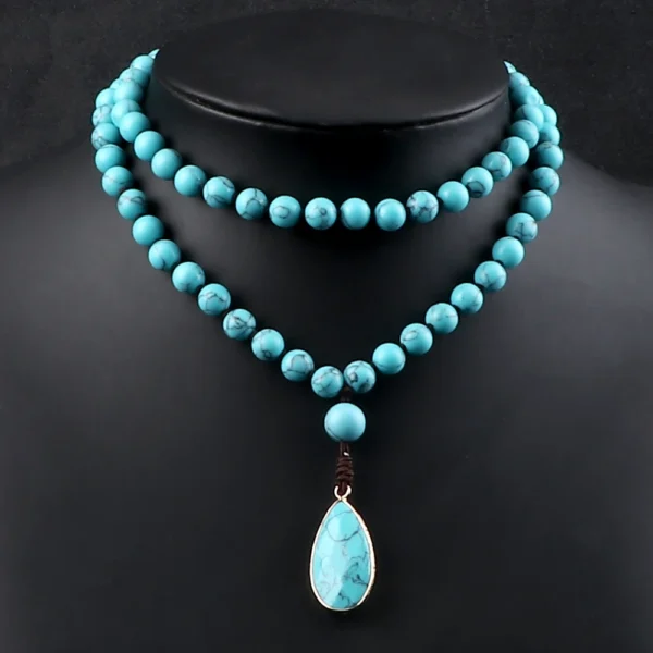 Bohemian Blue Pine Stone Beaded Necklace Handmade Knotted Charm Matching Drop Pendant Necklaces Bangles Women Men Jewelry Gifts - Image 4
