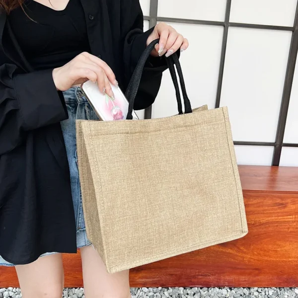 Vintage Women Shopping Bags Linen Tote Shopper Purses Large Summer Beach Handbags Portable Eco High Capacity Top Handle - Image 3