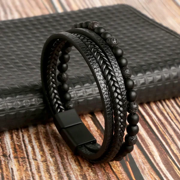 Hot Fashion Beads Leather Bracelet Men Classic Tiger Eye Beaded Multi Layer Leather Bracelet For Men Jewelry 2025 Gift - Image 3