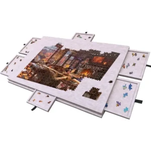 2-in-1 1000 Piece Tilting Puzzle Board Felt Portable Puzzle Storage Pad with 6 Drawers Foldable Puzzle Storage Saver for Adults