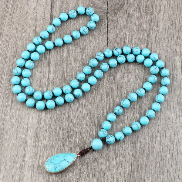 Bohemian Blue Pine Stone Beaded Necklace Handmade Knotted Charm Matching Drop Pendant Necklaces Bangles Women Men Jewelry Gifts - Image 2