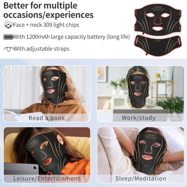 Silicone LED Mask Face With Neck 7 Colors LED Photon Red Light Therapy Flexible Facial Mask Repair Skin Wireless Use - Image 6