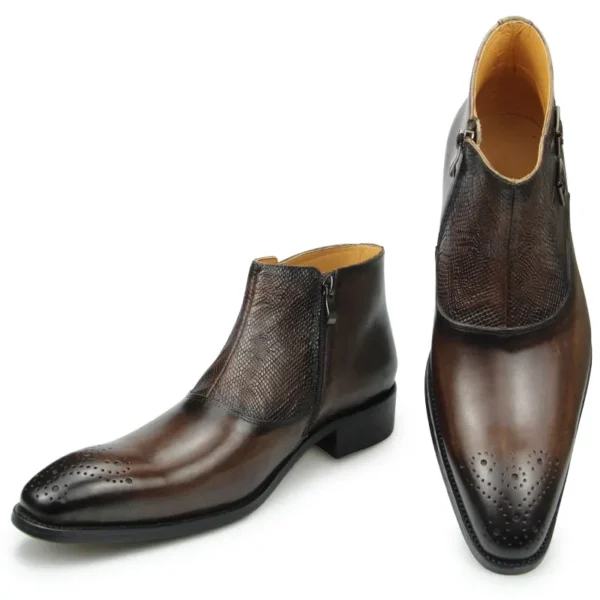 New Trend Men Zipper Ankle Boots Shoes Casual Social Summer for Metal Buckle Working Outdoor Height Increasing Big Size Natural