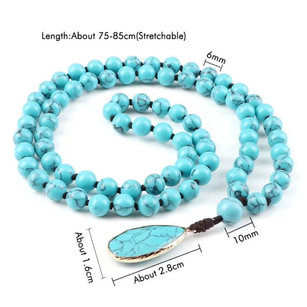 Bohemian Blue Pine Stone Beaded Necklace Handmade Knotted Charm Matching Drop Pendant Necklaces Bangles Women Men Jewelry Gifts - Image 6