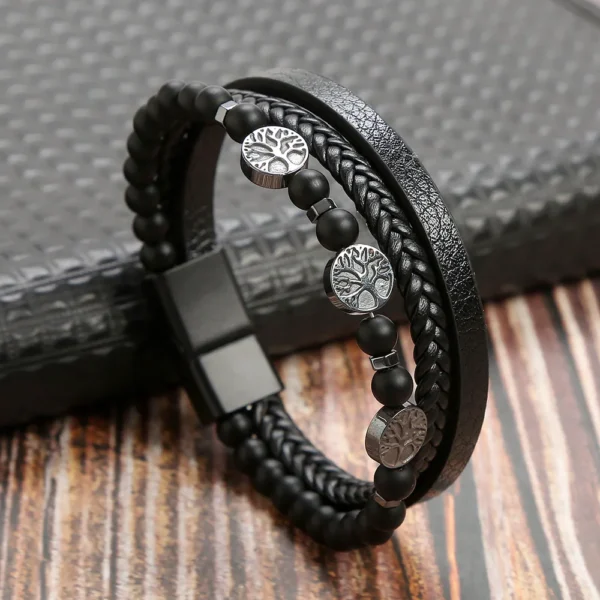 Hot Fashion Beads Leather Bracelet Men Classic Tiger Eye Beaded Multi Layer Leather Bracelet For Men Jewelry 2025 Gift - Image 5