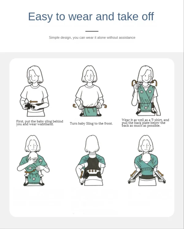 Newborn Baby Carrier Wrap Stretchy Adjustable 0-24 Month Front Facing Portable &Foldable Infant Carrier Belt Baby Swaddle Strap - Image 3